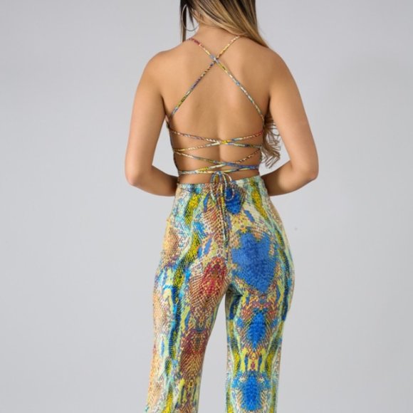 Animal Print Open Back Slim fit Flared Jumpsuit - Picture 2 of 5